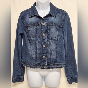 Style & Company Blue Denim Jean Jacket Adjustablw Sleeve Button Down M